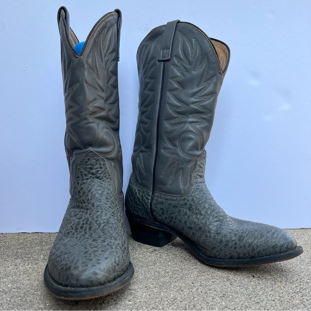 Vintage Cowboy Western Boots Bull Hide Gray Men size 8.5 made in USA - leather